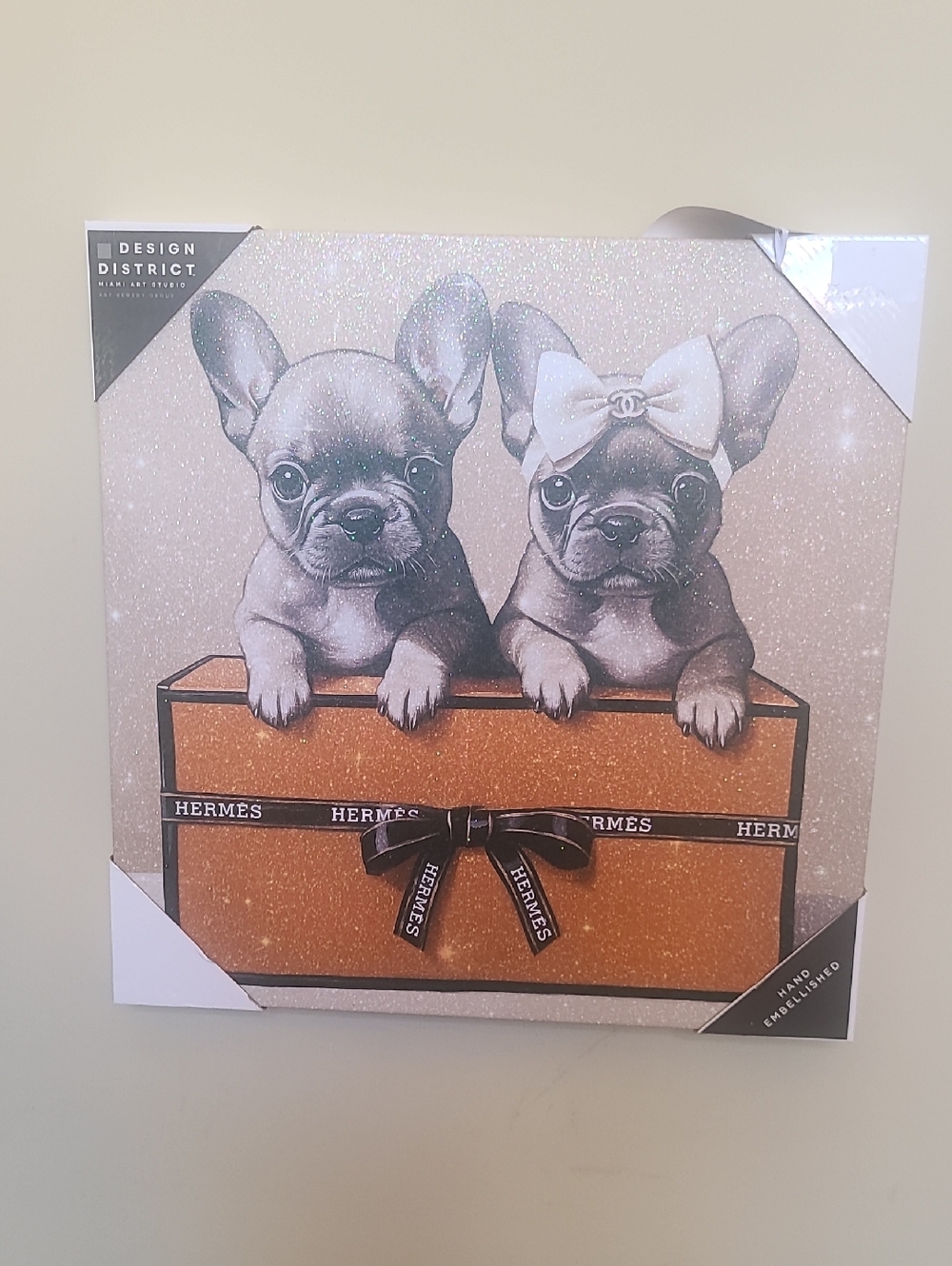 Hermes Orange Gift Box with Two French Bulldog Puppies